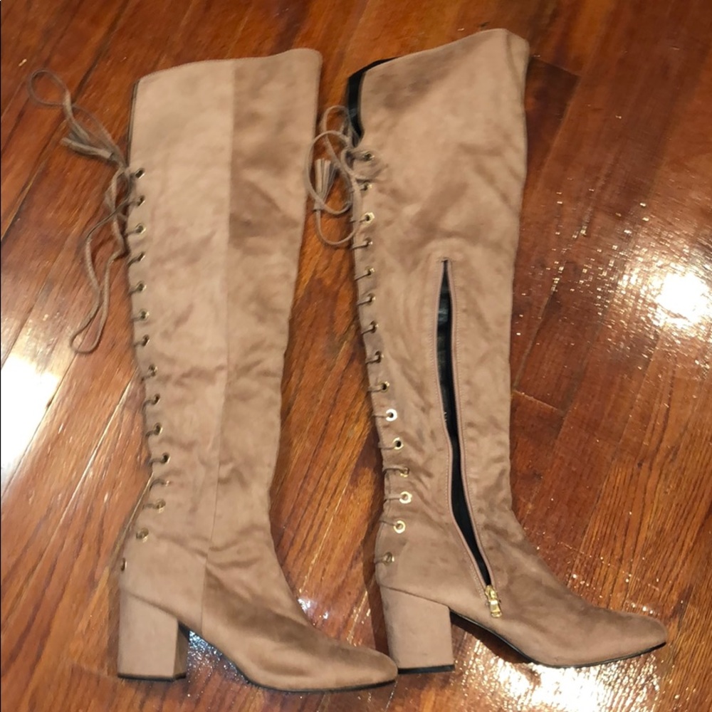 Over the Knee Dusty Rose Lace Up boots